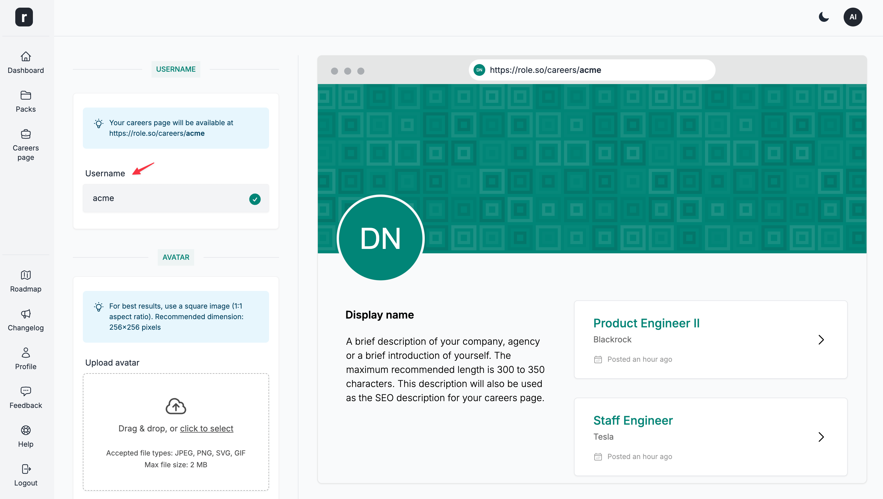 Careers page username