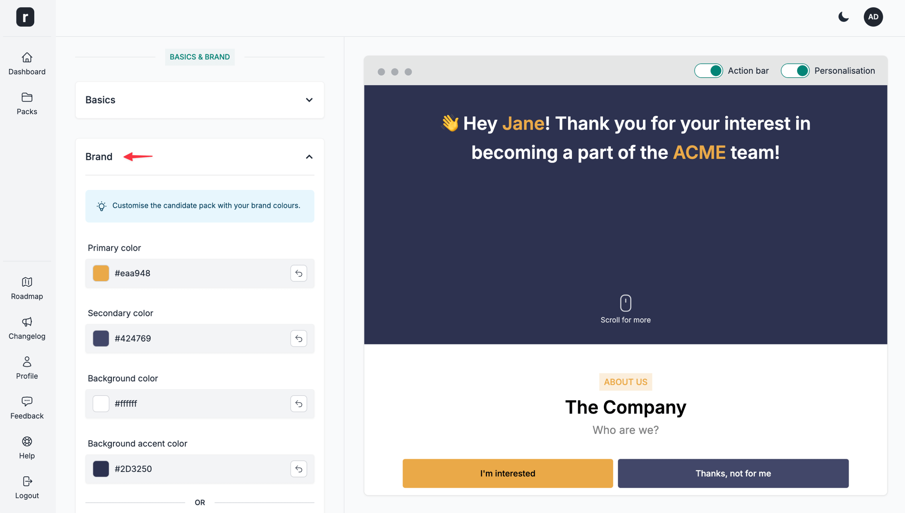 Scroll to the brand section