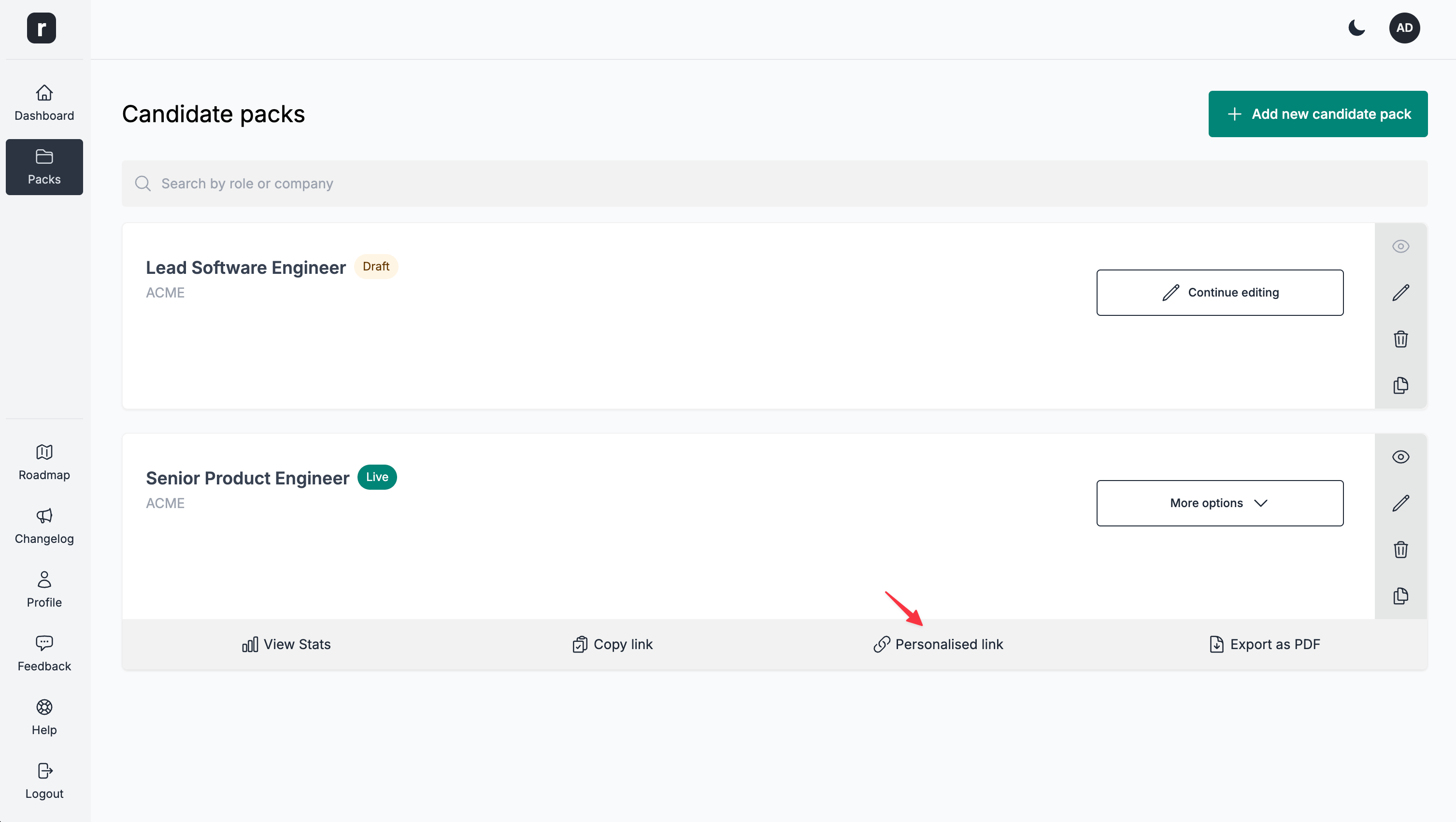 Click personalised link
