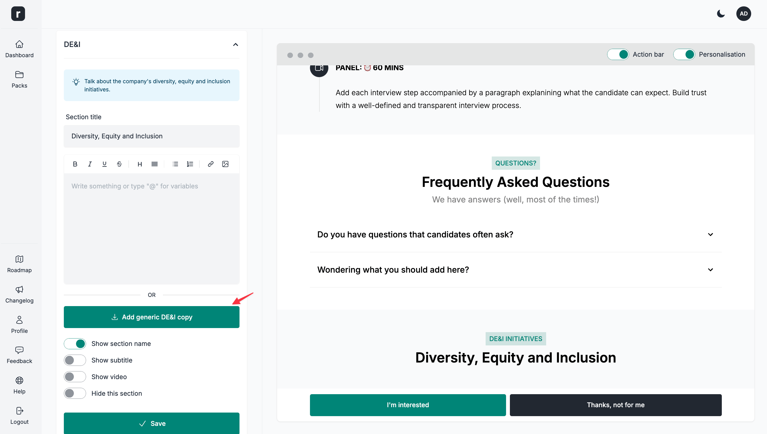 Add generic DE&I copy