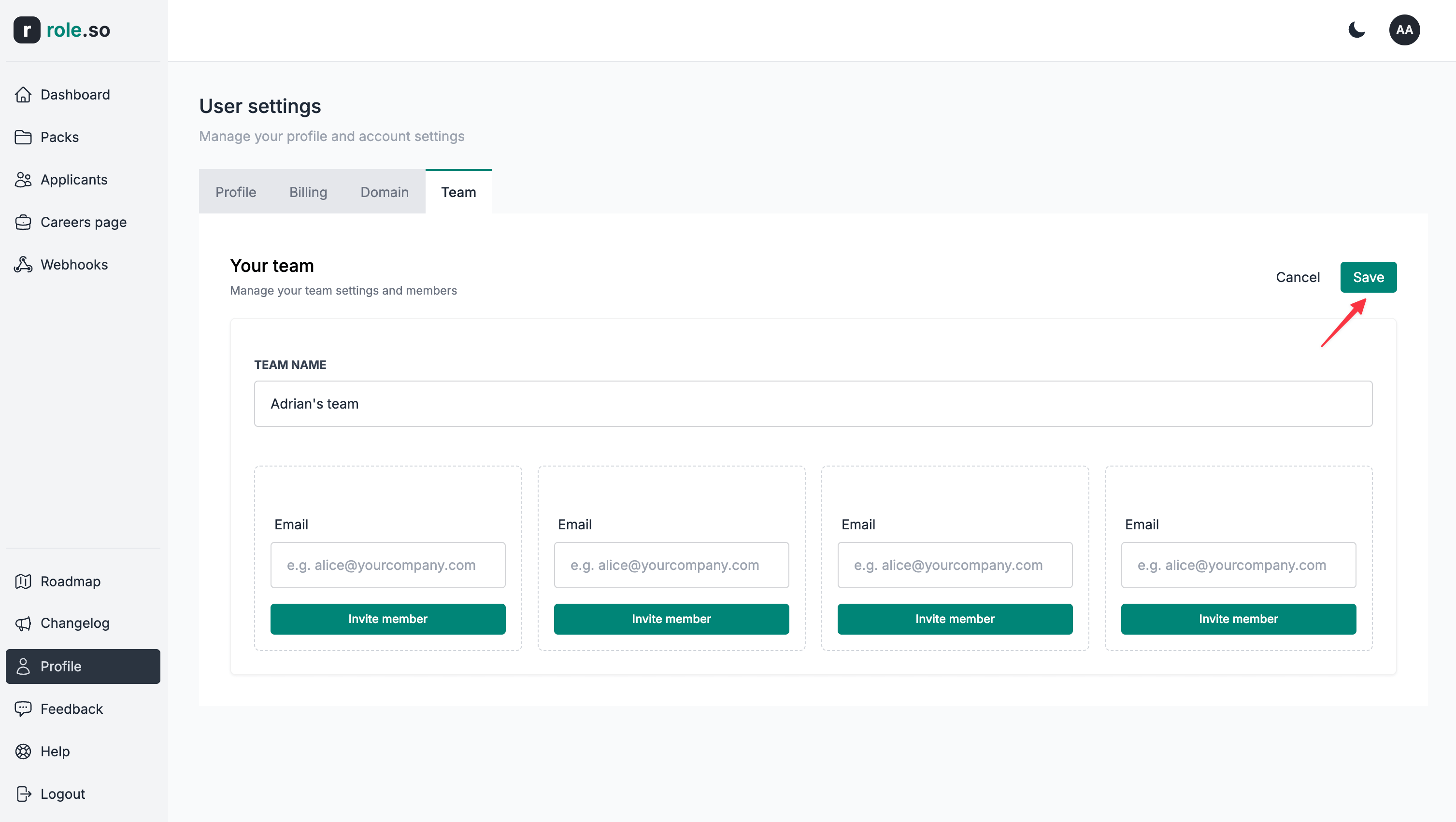 Save team name changes